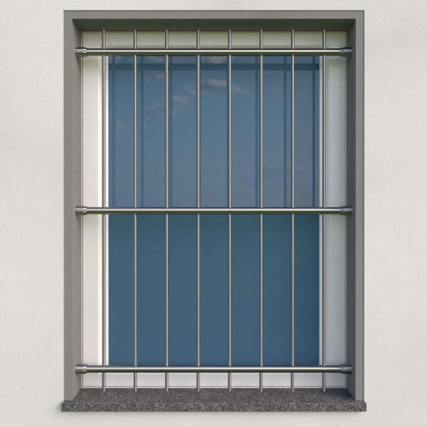 Fenstergitter aus Edelstahl Rundrohr ø 26,9 mm / Höhe 900 - 1600 mm / 3 Gurte